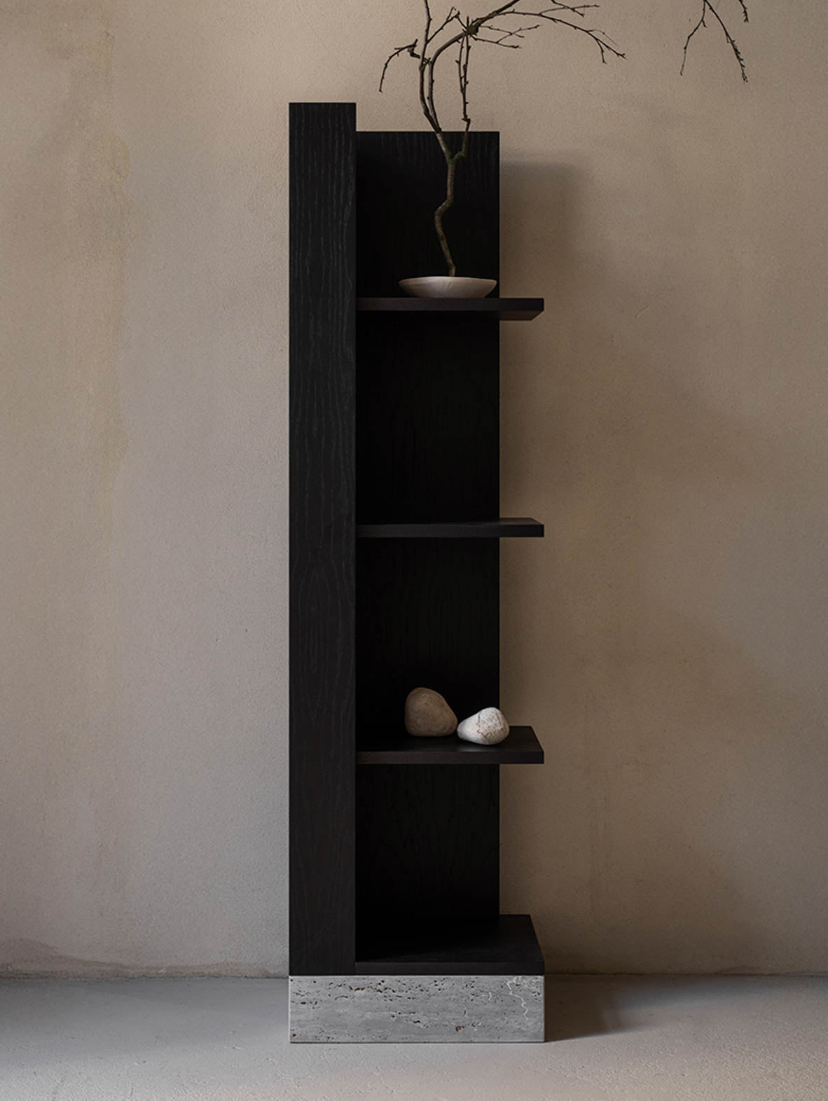 Wood corner shelf by un'common, triangular table with a natural finish, designed to fit into corner spaces.