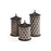 Medium Versailles black and white canister by Jonathan Adler, featuring a stylish, decorative ceramic container with a lid.