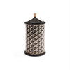 Medium Versailles black and white ceramic canister by Jonathan Adler, with a decorative geometric pattern and lid.