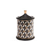Small Versailles black and white canister by Jonathan Adler, stylish decorative accessory with intricate pattern design.