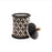 Small black and white Versailles canister by Jonathan Adler, with a decorative pattern, used for storage or display.
