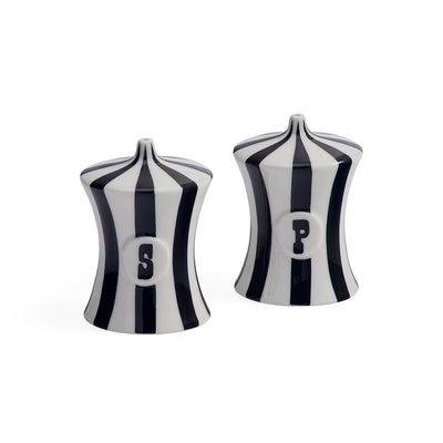Jonathan Adler Vice Salt and Pepper Set accessories featuring stylish ceramic containers with gold accents.
