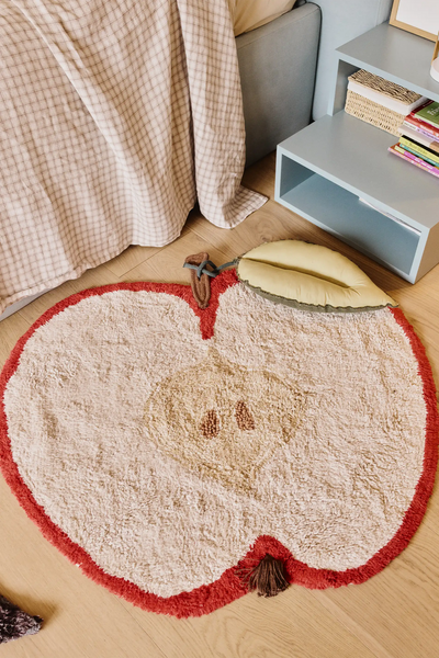 Lorena Canals Apple Washable Kids Rug with colorful apple design, soft and easy to clean for children's room decor