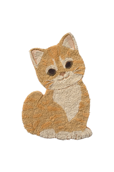 Kids' washable rug featuring Ginger the Cat by Lorena Canals, colorful, soft fabric with playful cat design for children's room decor.