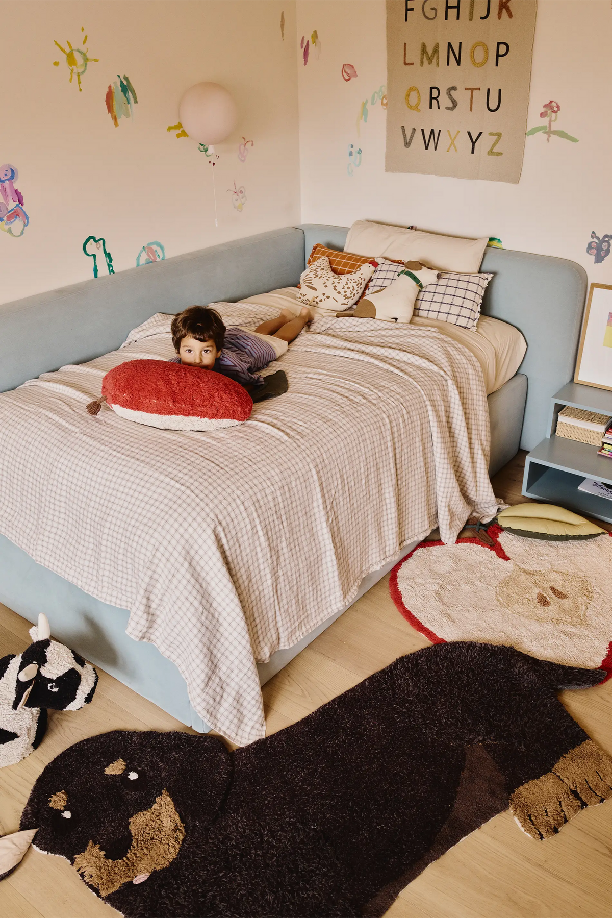 Kids washable rug featuring Jack the Dog design by Lorena Canals, soft and colorful for children's room decor.