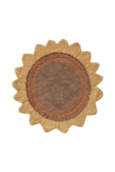 Kids' Sunflower washable rug by Lorena Canals featuring bright sunflower pattern on soft, durable fabric for children's rooms.