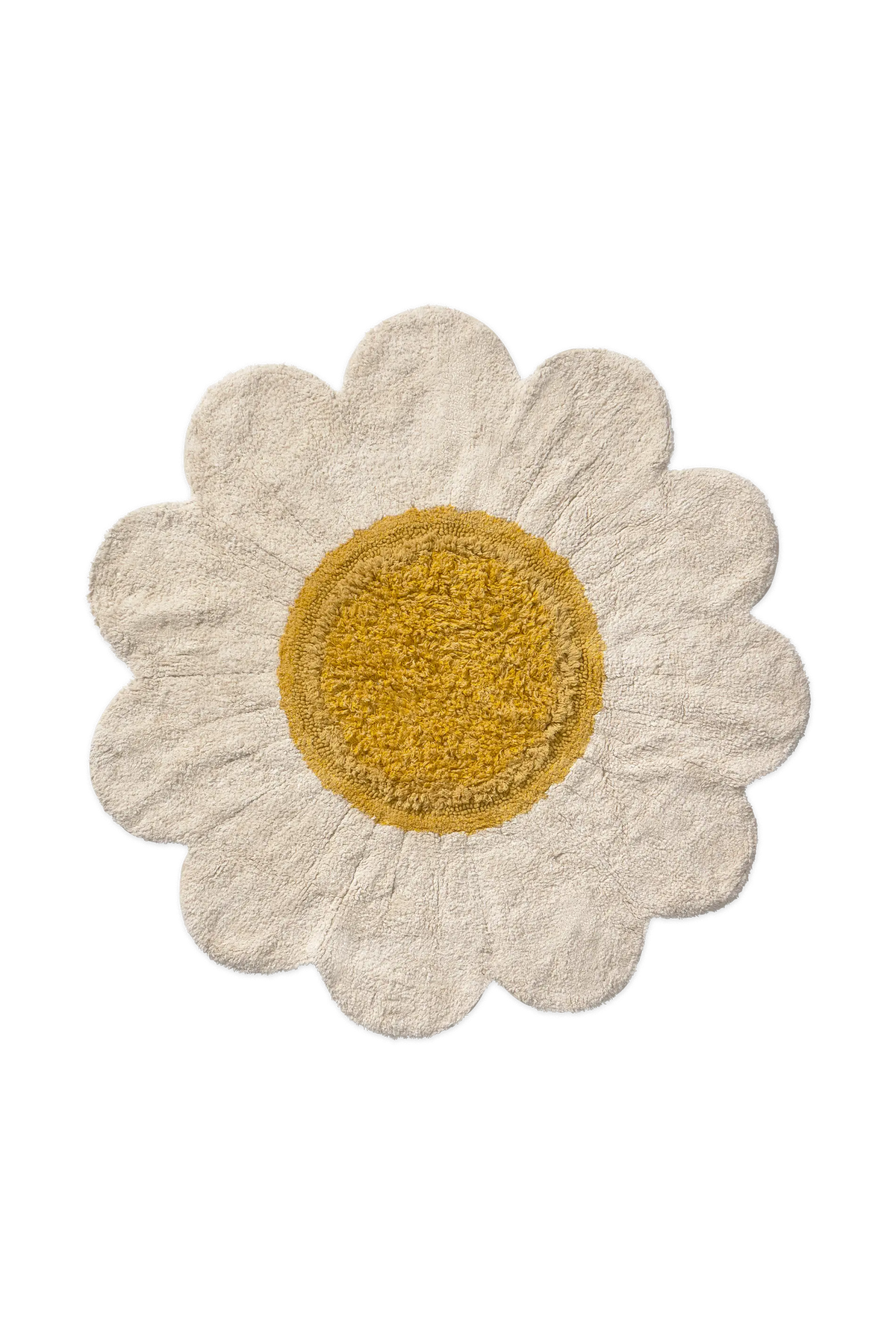 White Daisy washable kids rug by Lorena Canals featuring a floral daisy design, soft and suitable for children's rooms.