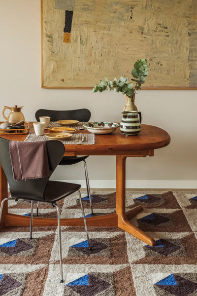 Tessera wool rug by Lorena Canals in brown with a textured geometric design