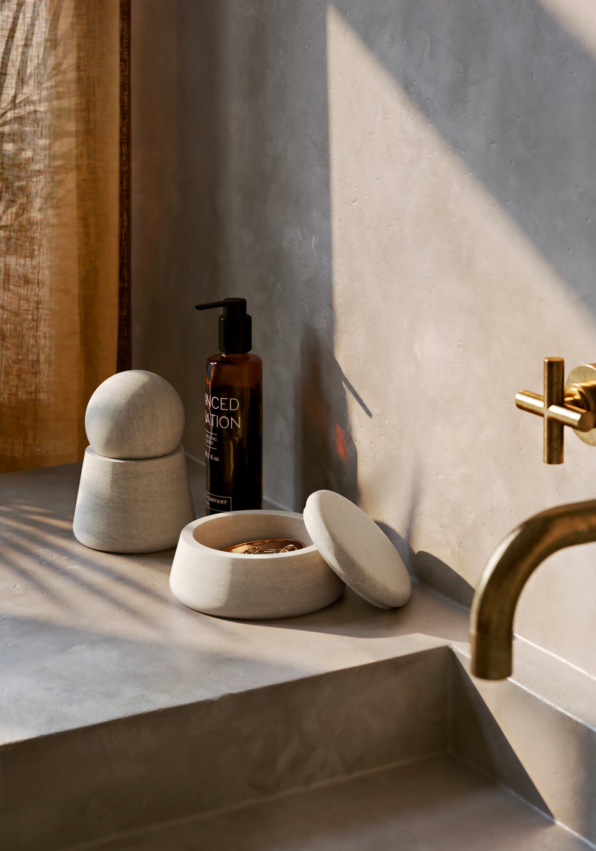 Serene Jars by Woud Denmark, sandstone accessories with low rainbow design, showcasing smooth, modern ceramic vessel details.