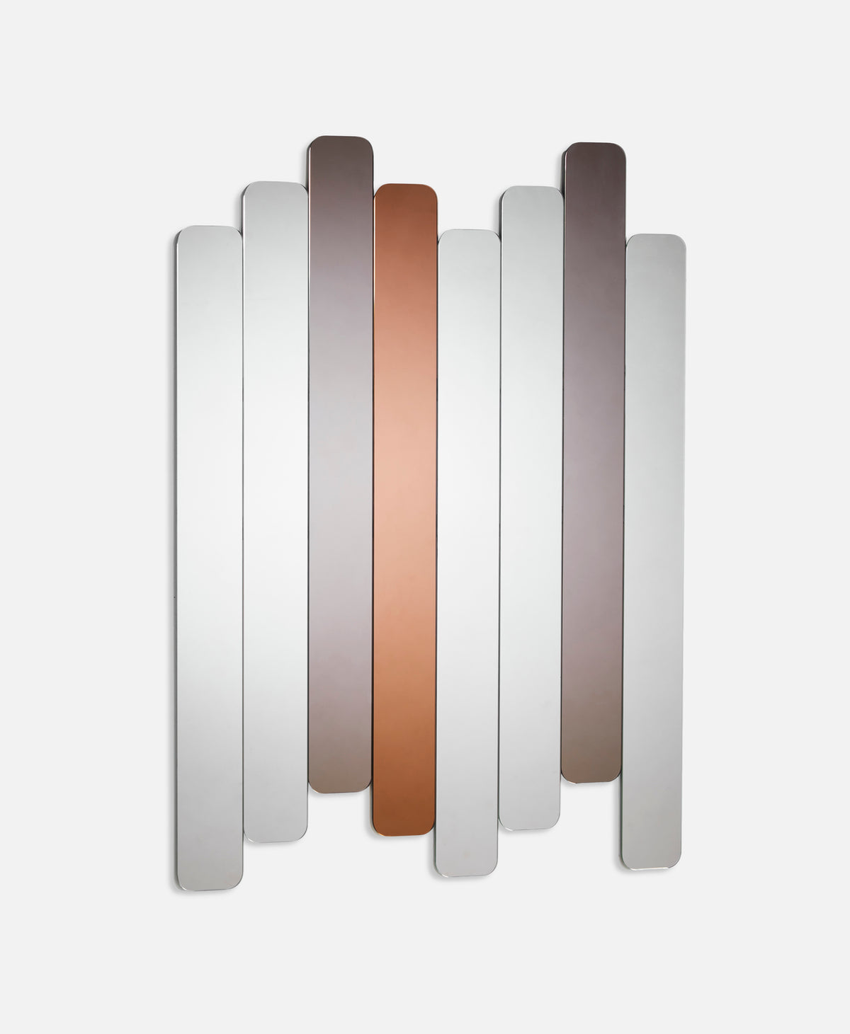 Three Woud Denmark Logs Mirrors, modern accessory with wooden log-inspired design, hangs on a wall in this stylish decor image.