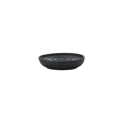 Black Nova soap dish by Zone Denmark, a sleek bathroom accessory with a modern design and smooth finish.