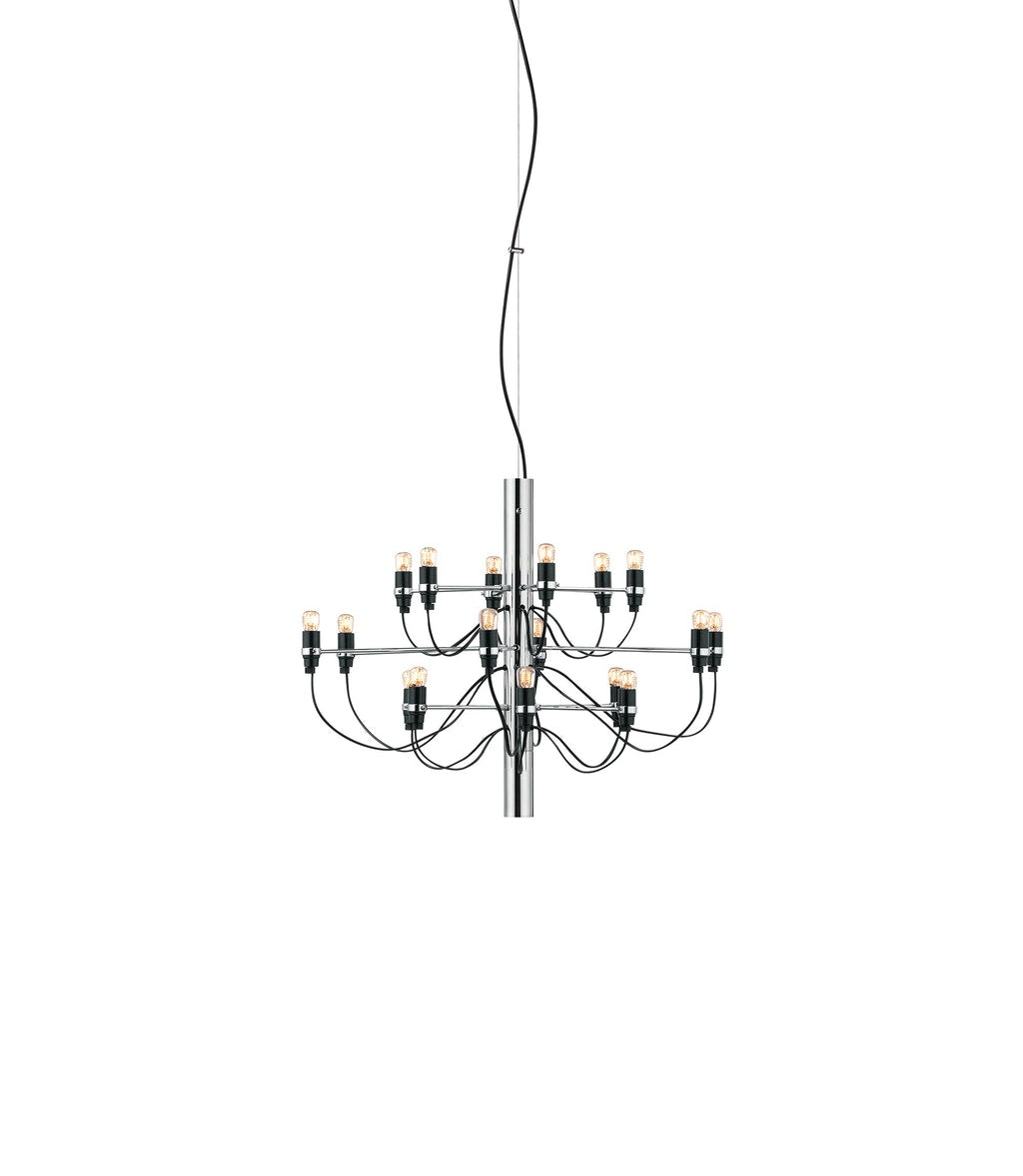Modern Flos 2097 suspension lighting fixture with sleek metal design, featured in a still life image.