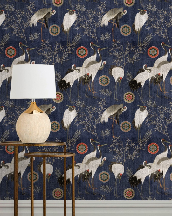 TSURU Indigo Wallpaper by Mindthegap