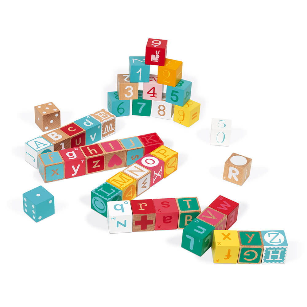 Coffret Kubix 40 Cubes + Puzzle Lettres/Chiffres par Janod