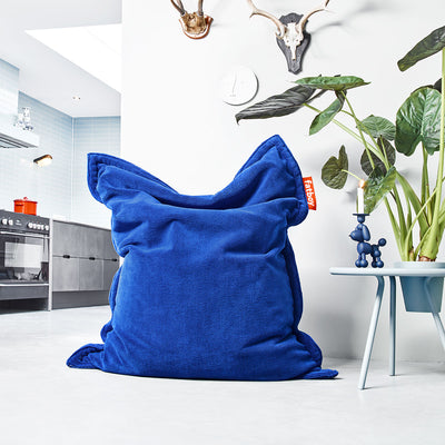Royal blue Slim Teddy Bean Bag by Fatboy, a cozy seating with soft plush fabric and a modern design.