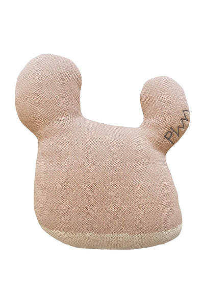 Kids knitted cushion featuring Miss Mighty Mouse design by Lorena Canals, soft and colorful plush for children's room decor.