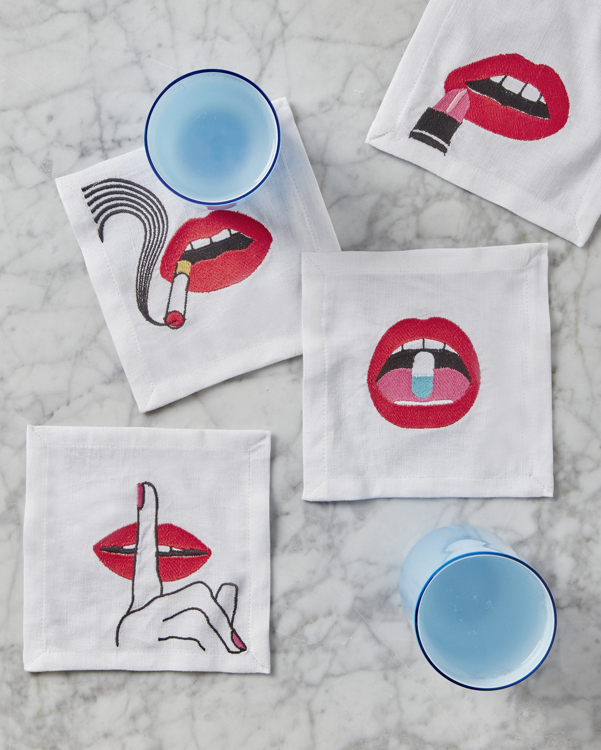 Serviettes à cocktail Lips par Jonathan Adler