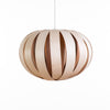 White Ruth Small Pendant light by Atelier Cocotte featuring a sleek oak and birch wood design for modern interior lighting.
