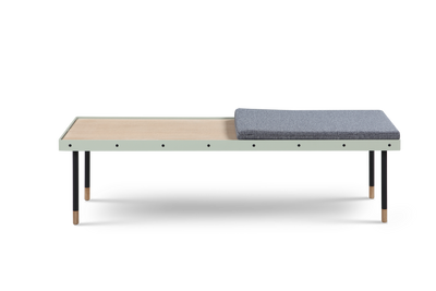 Small waxed oak grey Camino Obispo Bench, a stylish seating piece with a natural wood finish and sleek design.