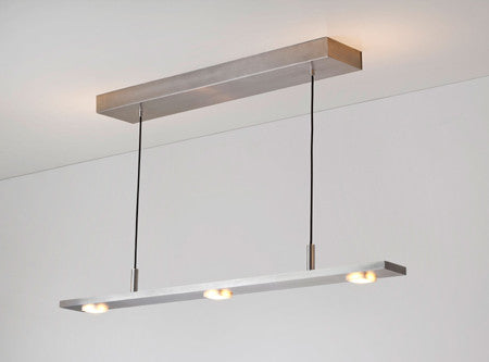 Brushed aluminum Brevis Linear LED Pendant by Cerno, USA-made lighting fixture with 2700K LED illumination and sleek modern design.