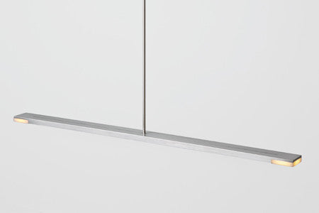 Virga LED Pendant Lamp by Cerno with brushed aluminum finish, 2700K warm lighting, made in the USA, modern lighting fixture