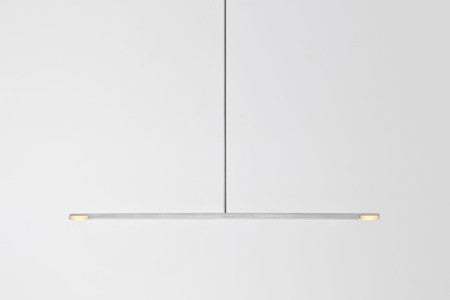 Brushed aluminum Virga LED Pendant Lamp by Cerno, featuring a sleek modern design and 2700K warm light, made in the USA.