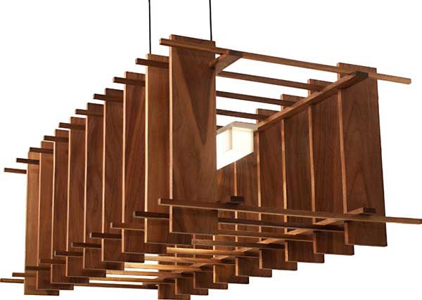 Brushed aluminum and oiled walnut Arca Linear LED pendant light by Cerno, made in the USA, with integrated LED and modern design.
