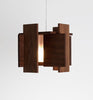 Dark-stained walnut Abeo LED pendant light by Cerno, featuring 2700K warm LED illumination, made in the USA.