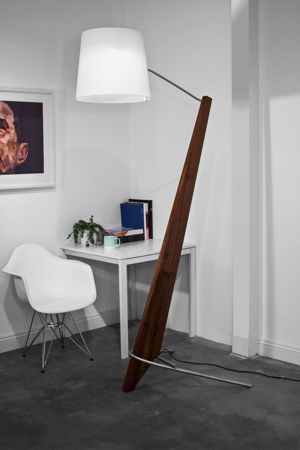 Silva Giant Floor Lamp by Cerno, made in USA, featuring a sleek oiled walnut finish and modern lighting design.