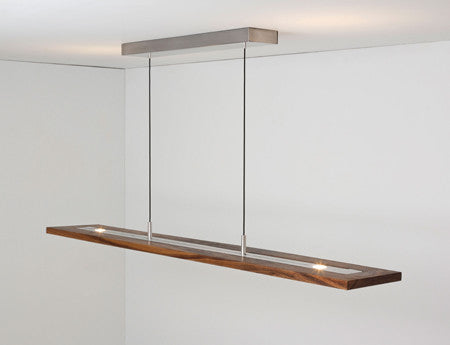 Vix Linear LED Pendant by Cerno with dark stained walnut finish and 2700K LED lighting, made in the USA.
