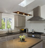 Cerno Vix Linear LED Pendant in dark stained walnut with 2700K warm light, showcasing sleek modern lighting design.