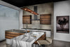 Cerno Vix Linear LED Pendant in dark stained walnut with 2700K lighting, modern design, made in the USA.