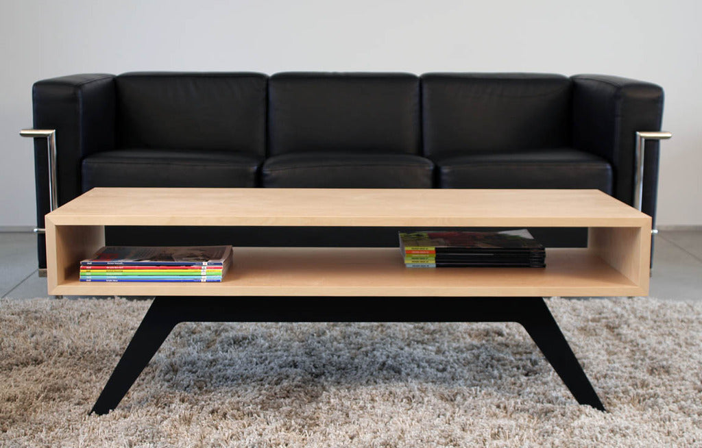 Eastvold Furniture Elko Coffee Table with walnut finish and black metal legs, modern design for living room decor