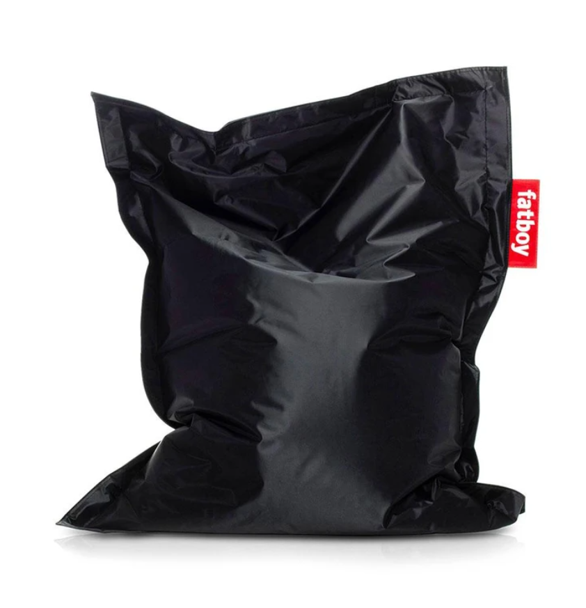 Black Slim Bean Bag by Fatboy, modern seating with a soft, plush fabric cover and casual, relaxed design.