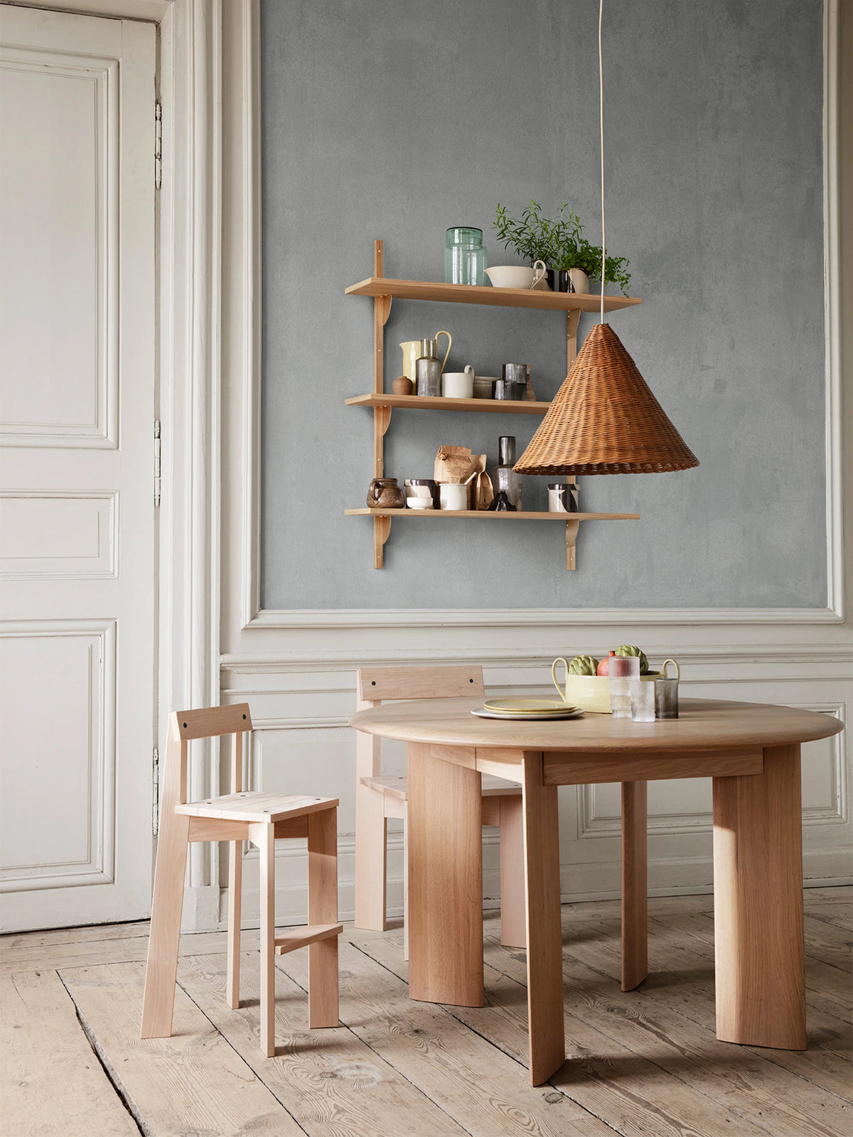 Ferm Living Ark Kids High Chair in ash wood, modern children's high chair with sleek design and natural finish.