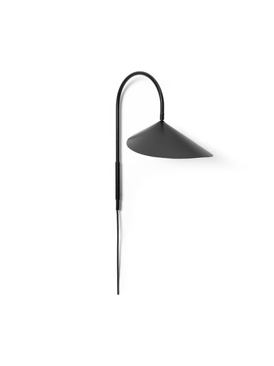 Black Arum Swivel Wall Lamp by Ferm Living, modern lighting fixture with adjustable arm and sleek design.