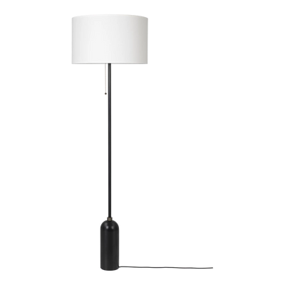 Gubi Gravity Floor Lamp with blackened steel finish, modern lighting design, featuring a sleek, curved structure and adjustable arm.