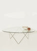 Gubi Pedrera coffee table with chrome smoke-colored structured glass top and sleek metal legs, modern design for living room decor