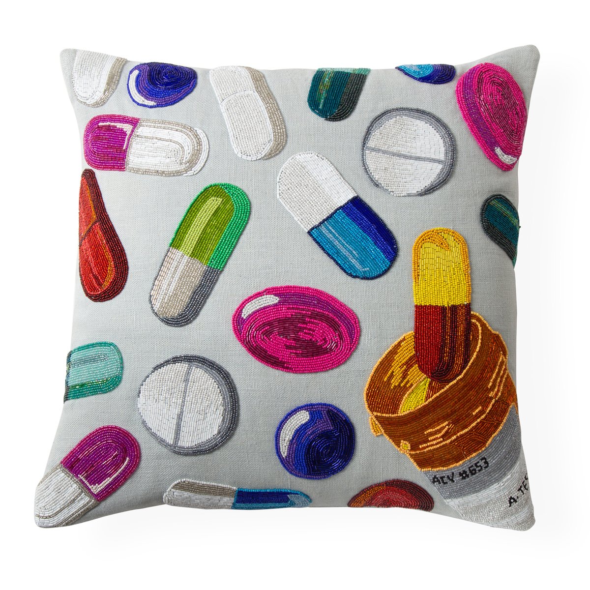Happy Pills Beaded Pillow by Jonathan Adler