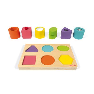 I Wood Shapes & Sounds 6-Block Puzzle (Wood) by Janod