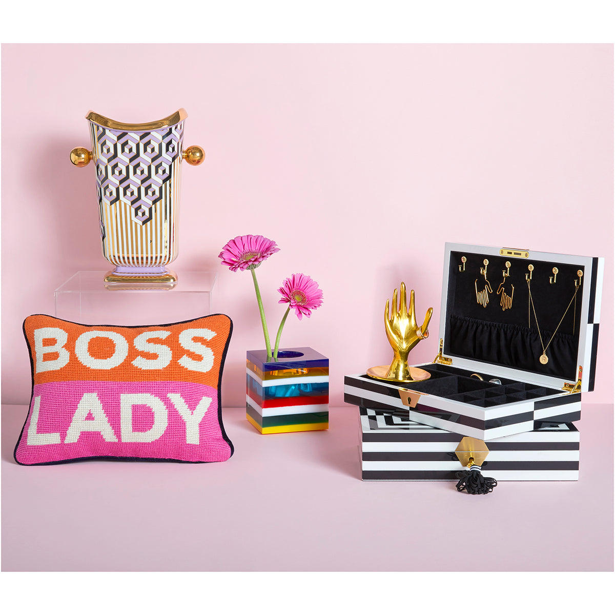 Boss Lady Needlepoint Pillow by Jonathan Adler