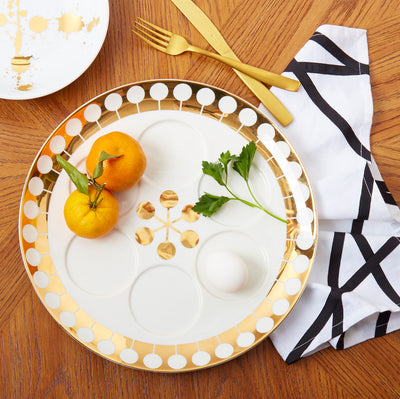 Futura Passover Seder Plate by Jonathan Adler, colorful ceramic accessories with intricate designs for Passover celebrations.