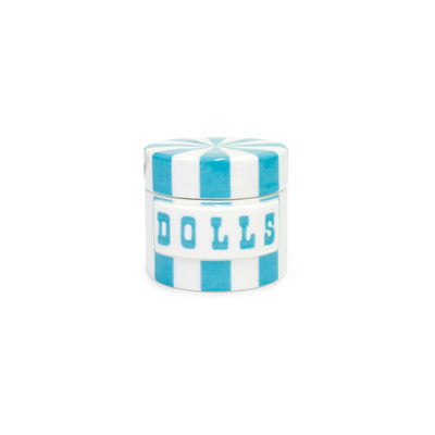 Light blue Vice Dolls canister by Jonathan Adler, stylish kitchen accessory with playful design, part of the Jonathan Adler accessories collection.