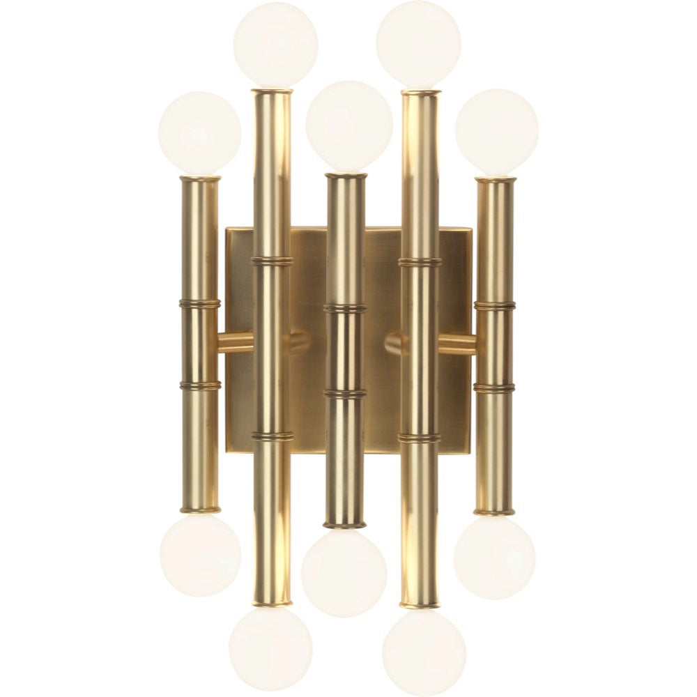 Jonathan Adler Meurice Wall Sconce with five antique brass arms, decorative lighting fixture for wall mounting.