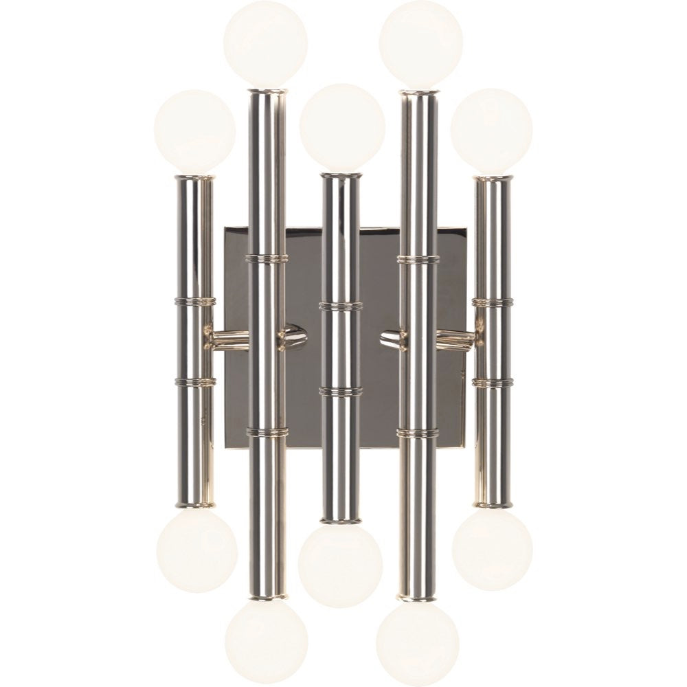 Jonathan Adler Meurice wall sconce with five antique brass arms, stylish lighting fixture for wall decor and ambient illumination.