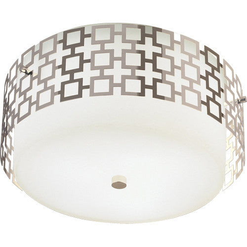 Jonathan Adler Parker Flush Mount lighting fixture in antique brass with sleek, modern design and round shape.