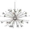 Small antique brass Sputnik chandelier by Jonathan Adler, modern lighting fixture with multiple arms and spherical bulbs.