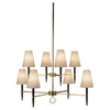 Jonathan Adler Ventana Two-Tier Chandelier in antique brass, elegant lighting fixture with multiple tiers and intricate design.