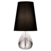 Black silk Claridge Teardrop Lamp by Jonathan Adler, stylish modern lighting fixture with elegant teardrop shape.