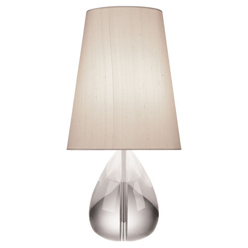 Black silk Claridge Teardrop Lamp by Jonathan Adler, elegant lighting fixture with a teardrop shape and sleek design.